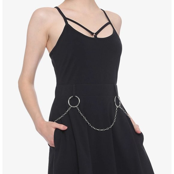 Hot Topic Chain Belt Strappy Skater Dress Black Medium - Picture 5 of 11